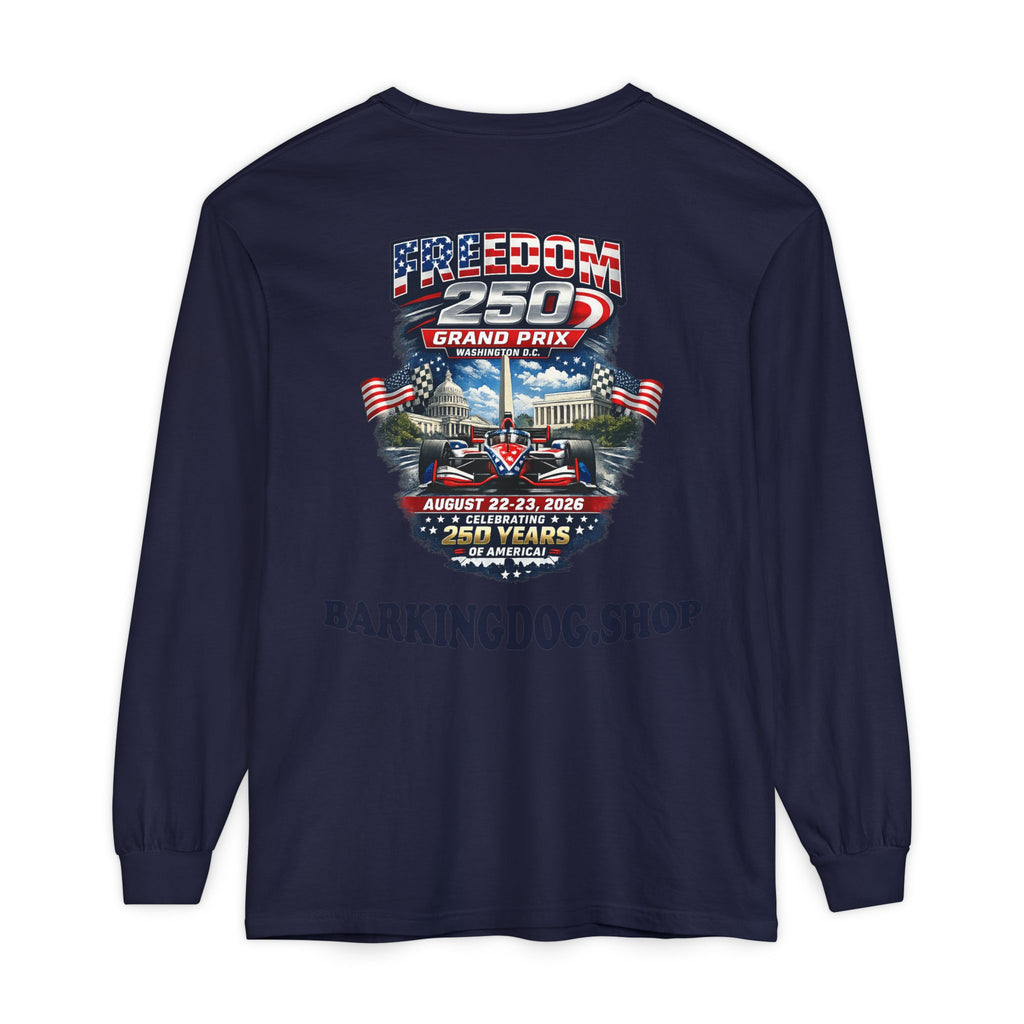 Freedom 250 Grand Prix Long Sleeve T-Shirt — "Wag On" Dog Rally Race Tee