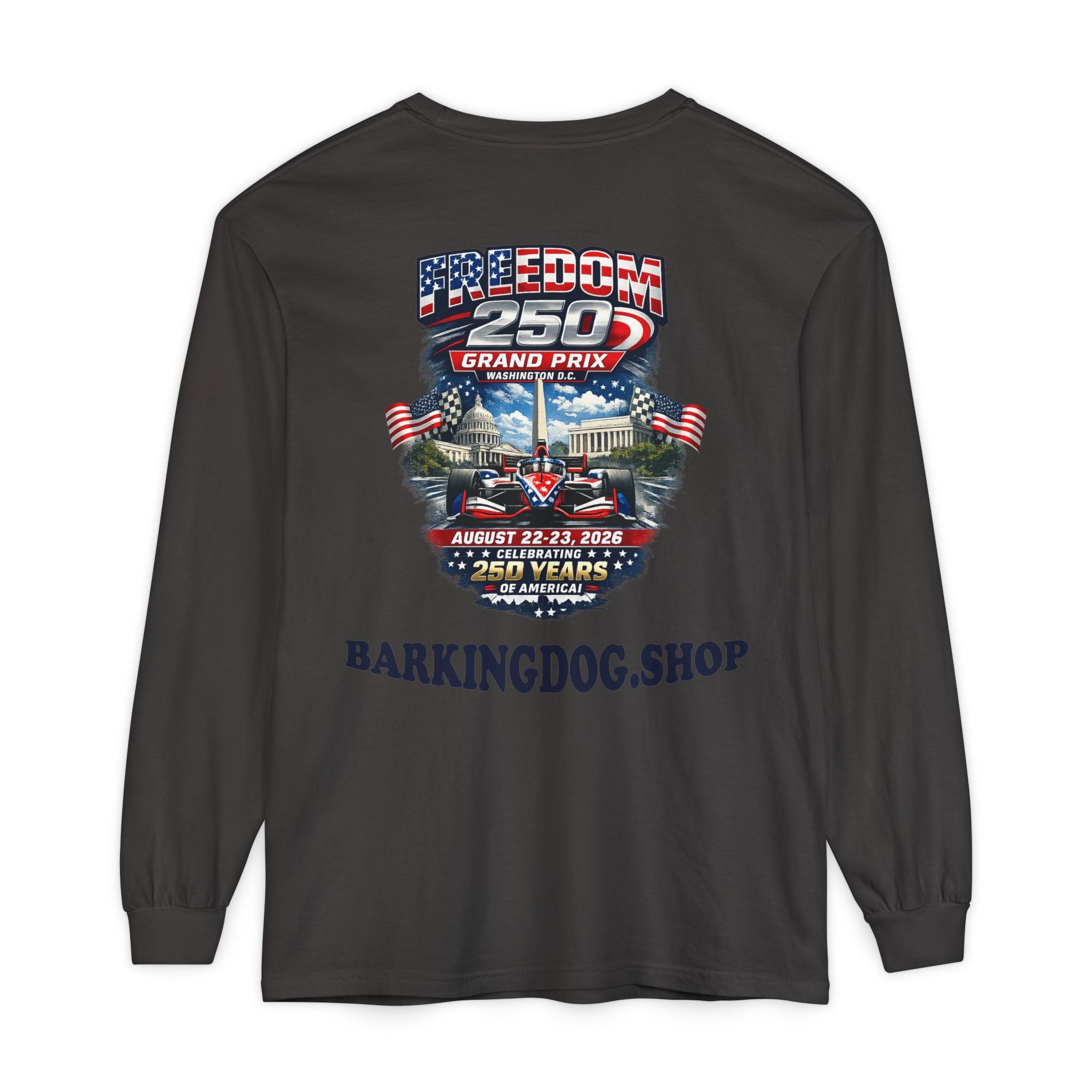 Freedom 250 Grand Prix Long Sleeve T-Shirt — "Wag On" Dog Rally Race Tee