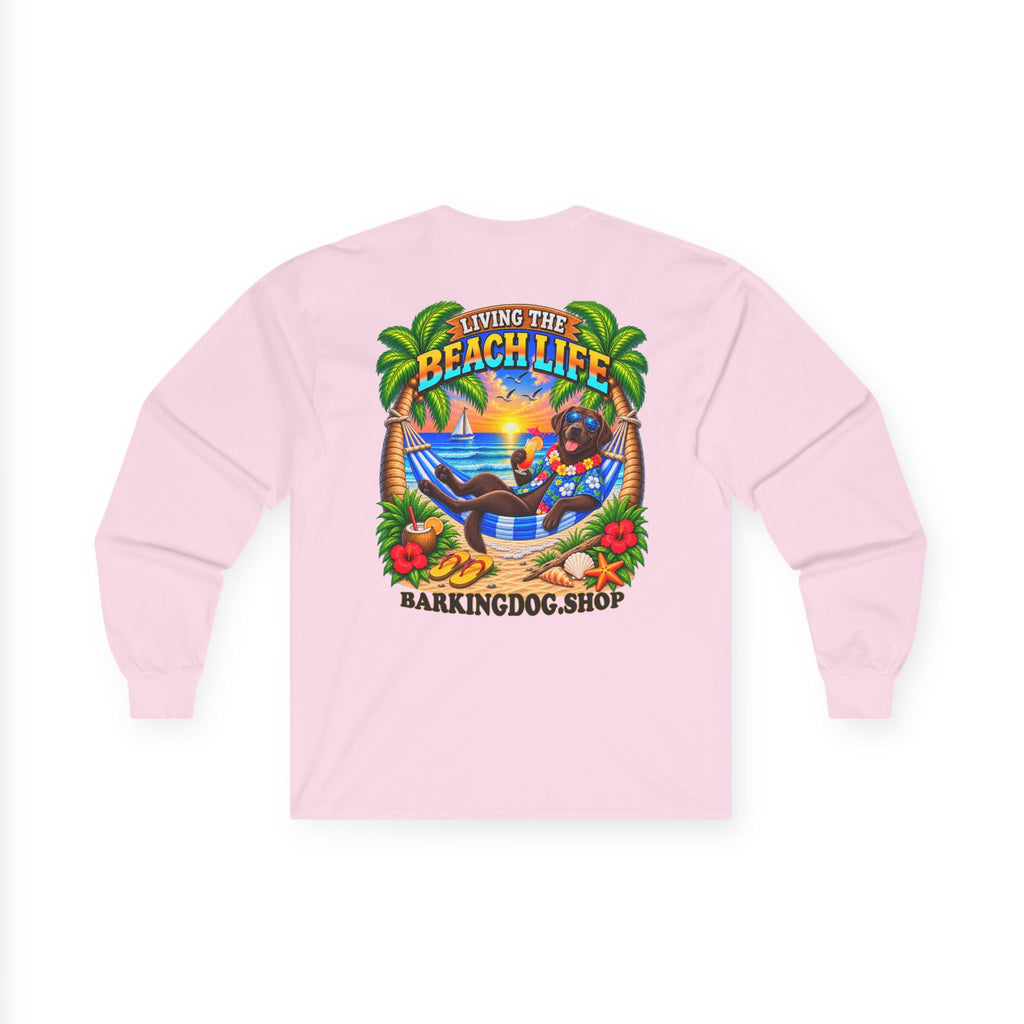 Chocolate Labrador Beach Life Canine Long Sleeve T Shirt Beach Collection Hammock Tropical Dog Graphic Tee Wag On BarkingDog Shop