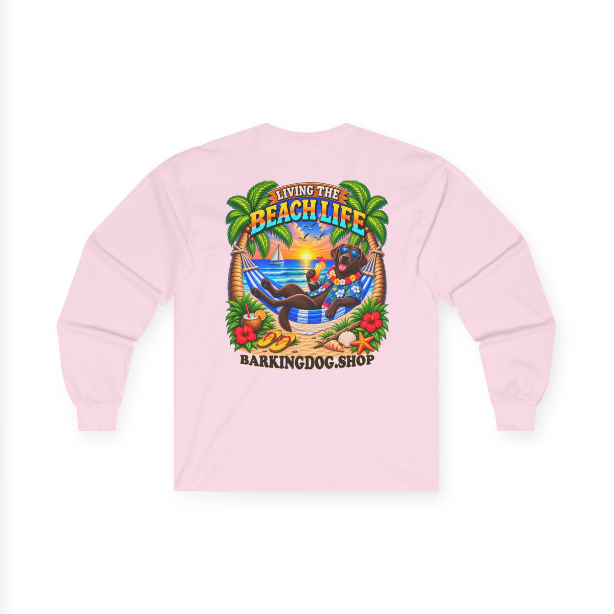 Chocolate Labrador Beach Life Canine Long Sleeve T Shirt Beach Collection Hammock Tropical Dog Graphic Tee Wag On BarkingDog Shop