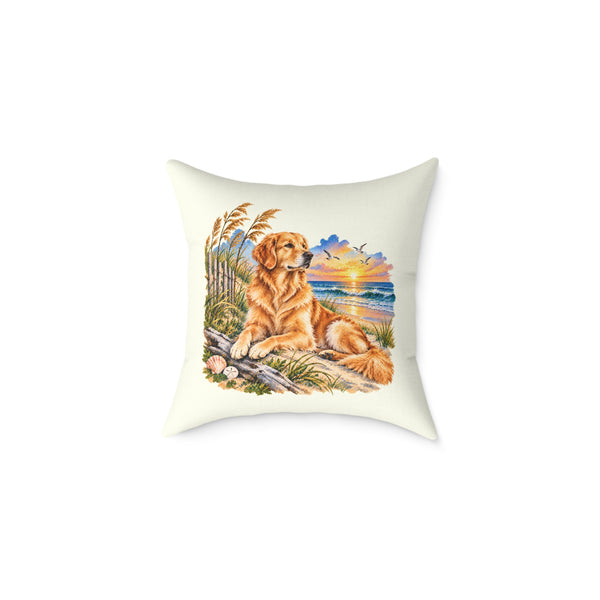 Golden Retriever Coastal North Carolina Sunrise Throw Pillow Ivory Home Decor Collection Beach Dog Decor BarkingDog Shop