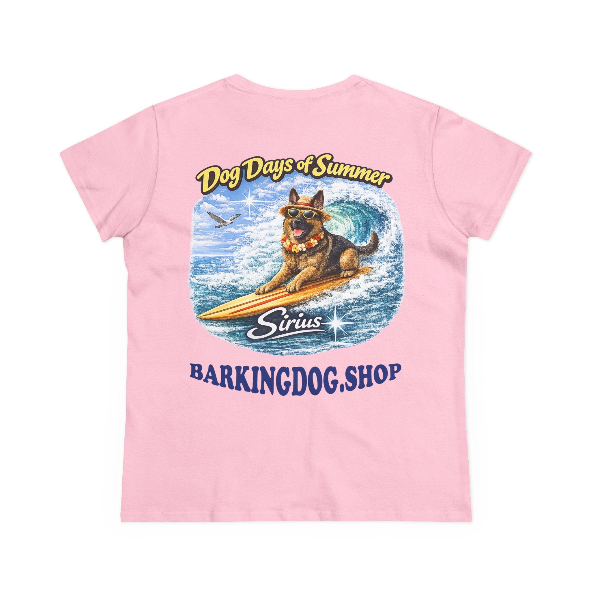 German Shepherd Dog Surfboard T-Shirt Wag On™ Dog Days of Summer