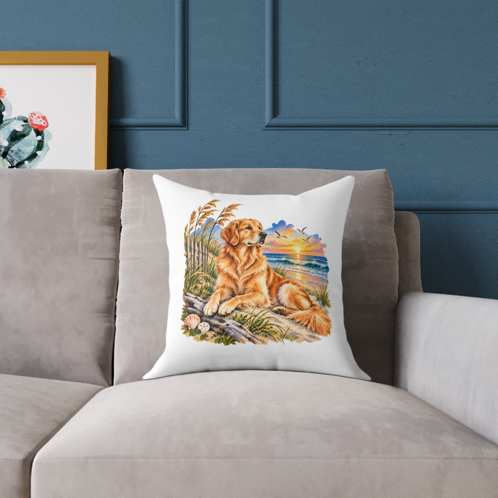 Golden Retriever Coastal North Carolina Sunrise Throw Pillow White Home Decor Collection Beach Dog Decor BarkingDog Shop