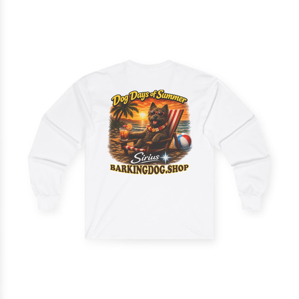 Cairn Terrier Dog Days of Summer Beach Chair Long Sleeve T Shirt Beach Collection Relaxing Dog Graphic Tee Wag On BarkingDog Shop