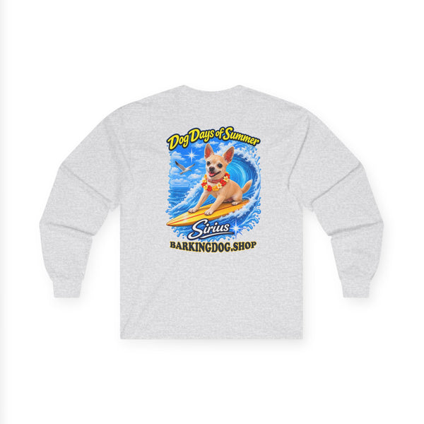Chihuahua Dog Days of Summer Surfboard Long Sleeve T Shirt Beach Collection Surfing Dog Graphic Tee Wag On BarkingDog Shop