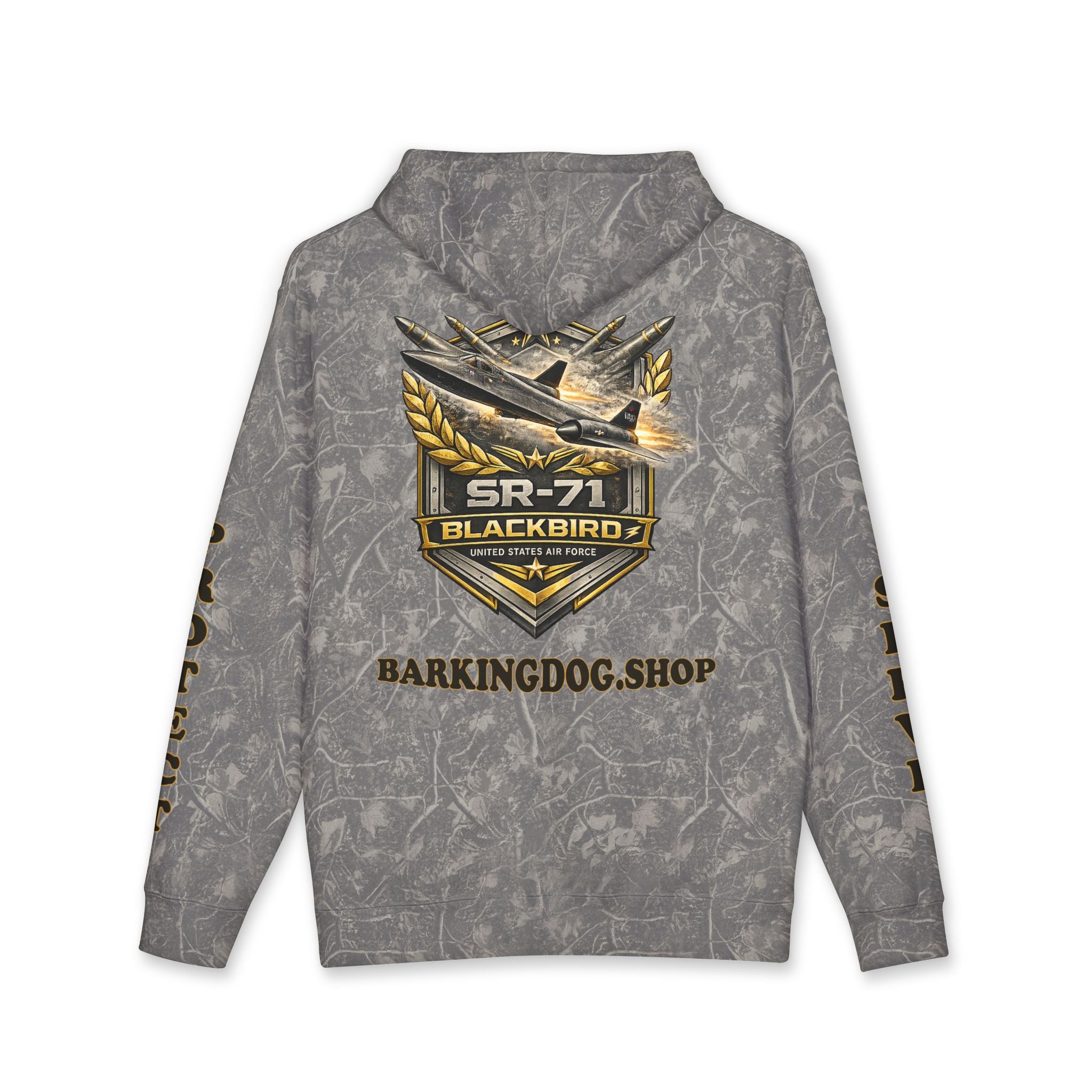 SR-71 Blackbird Jet Hoodie — Barking Dog 'Wag On' Military Air Force Tribute