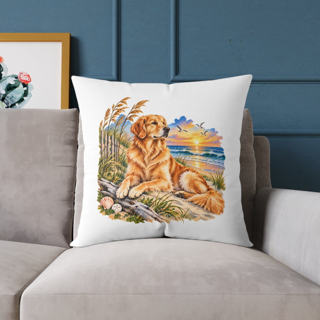 Golden Retriever Coastal North Carolina Sunrise Throw Pillow White Home Decor Collection Beach Dog Decor BarkingDog Shop
