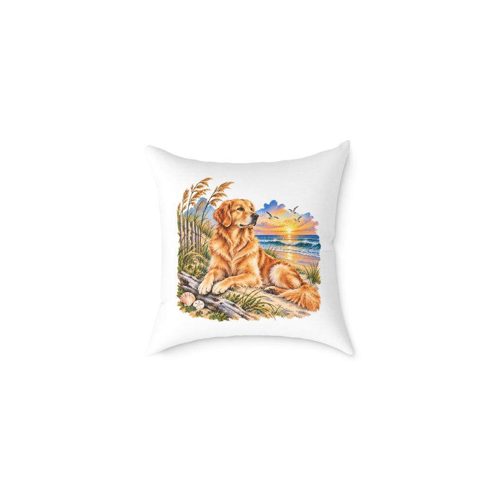 Golden Retriever Coastal North Carolina Sunrise Throw Pillow White Home Decor Collection Beach Dog Decor BarkingDog Shop