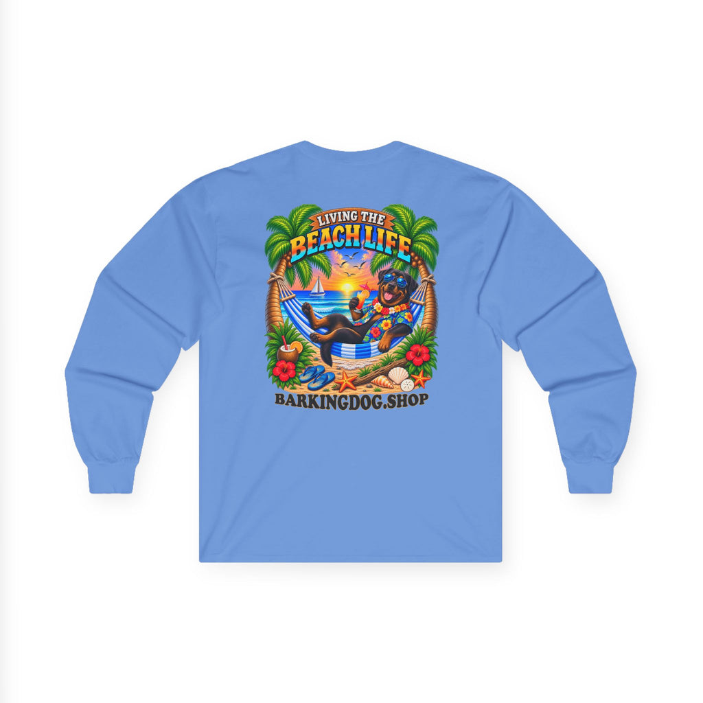 Rottweiler Beach Life Canine Long Sleeve T Shirt Beach Collection Hammock Tropical Dog Graphic Tee Wag On BarkingDog Shop
