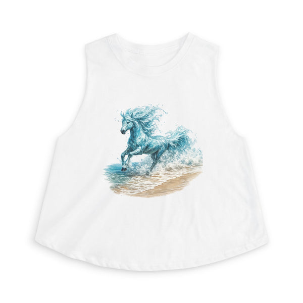 Waterhorse Beach Crop Top — Wave Unicorn Graphic Women's Summer Tank