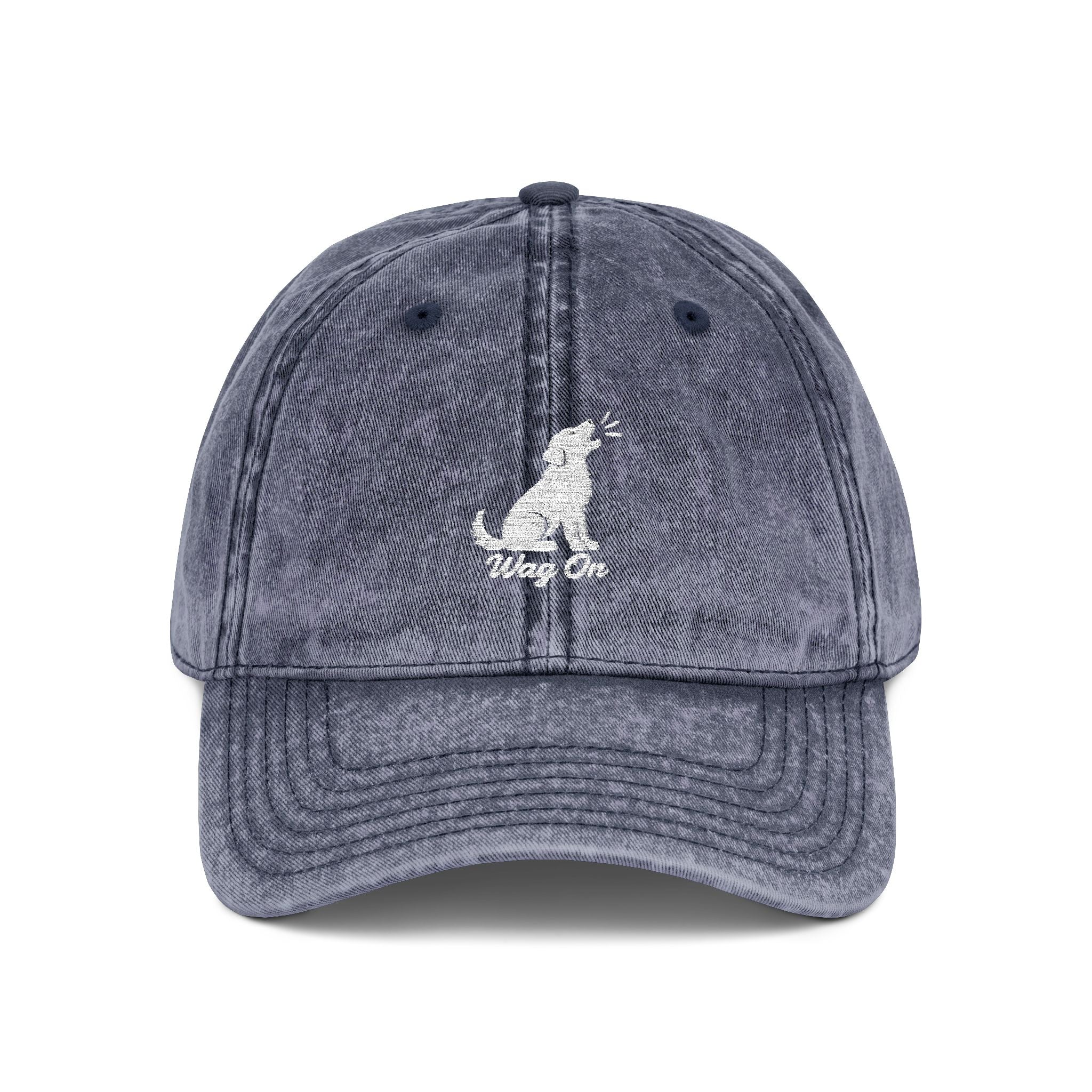 Embroidered Vintage Dog Cap - 'Wag On' Washed Baseball Hat