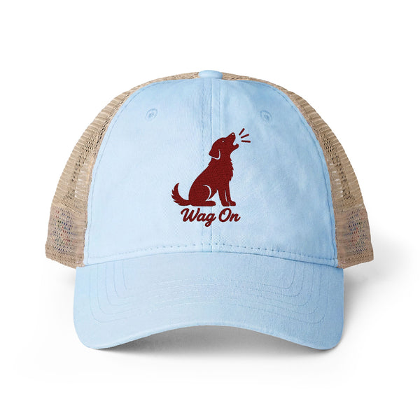 Women's Embroidered Wag On Washed Mesh-Back Cap BarkingDog.Shop