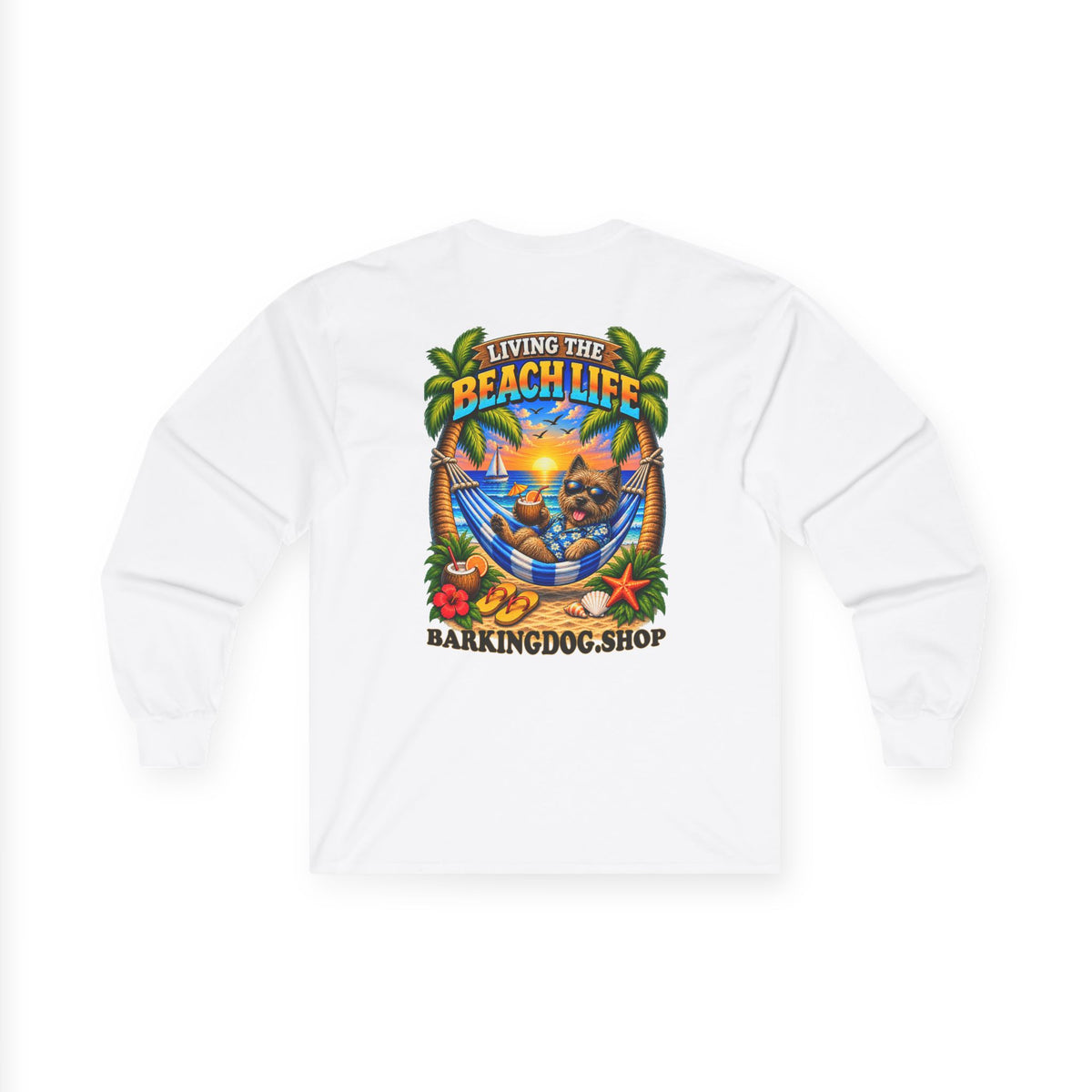 Cairn Terrier Beach Life Canine Long Sleeve T Shirt Beach Collection Hammock Tropical Dog Graphic Tee Wag On BarkingDog Shop