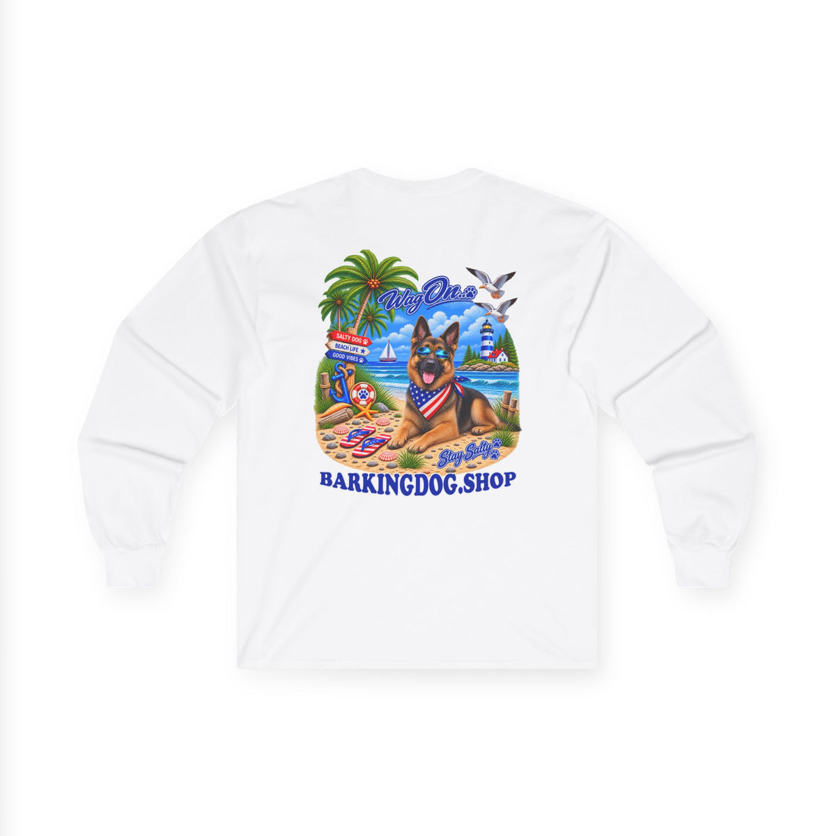 German Shepherd Stay Salty Pup Long Sleeve T Shirt Beach Collection Coastal Dog Graphic Tee Wag On BarkingDog Shop