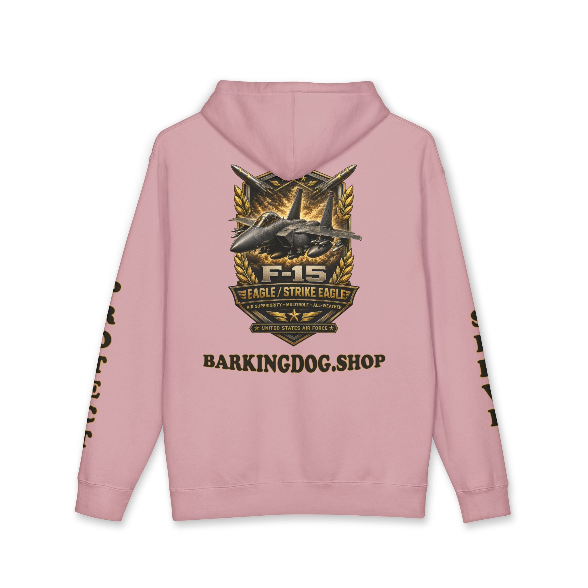 F-15 Strike Eagle Jet Hoodie — Barking Dog 'Wag On' Military Air Force Tribute