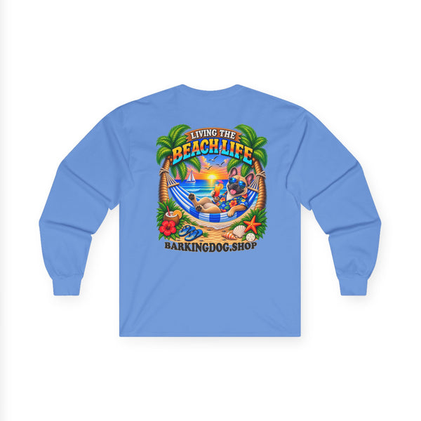 French Bulldog Beach Life Canine Long Sleeve T Shirt Beach Collection Hammock Tropical Dog Graphic Tee Wag On BarkingDog Shop