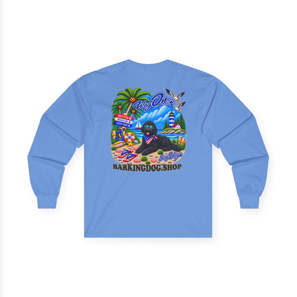 Black Berne Doodle Stay Salty Pup Long Sleeve T Shirt Beach Collection Coastal Dog Graphic Tee Wag On BarkingDog Shop