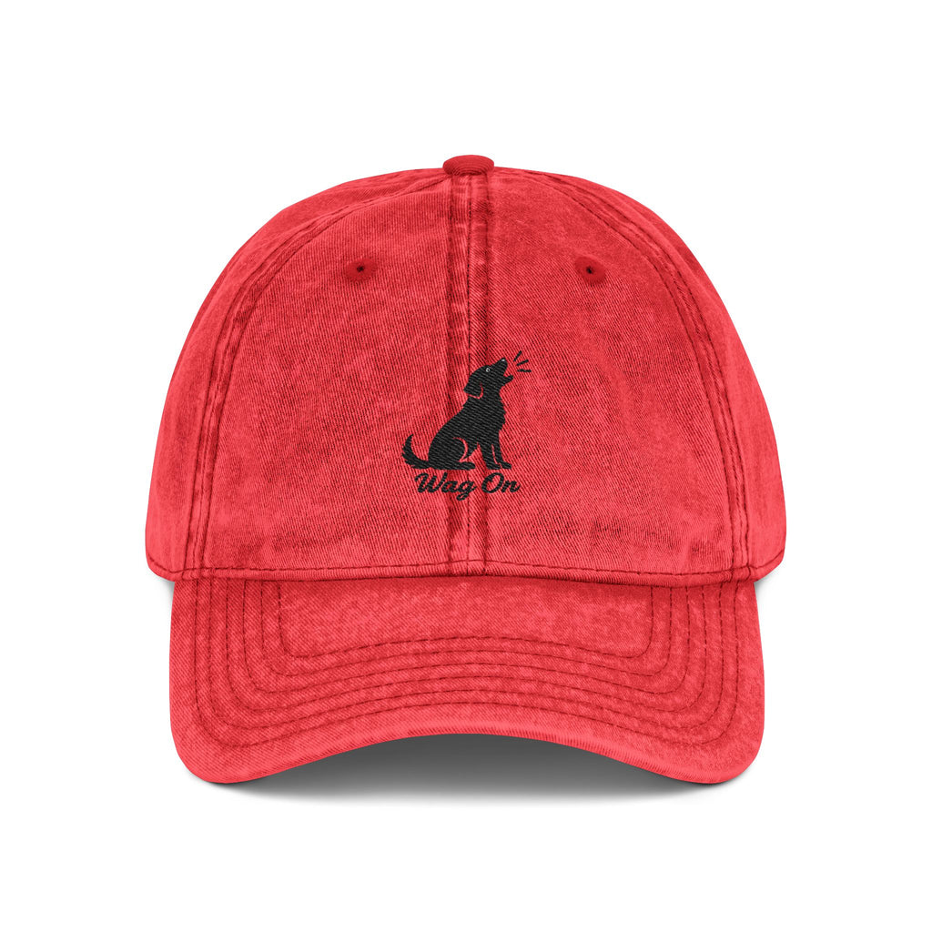 Embroidered Vintage Dog Cap - 'Wag On' Washed Baseball Hat