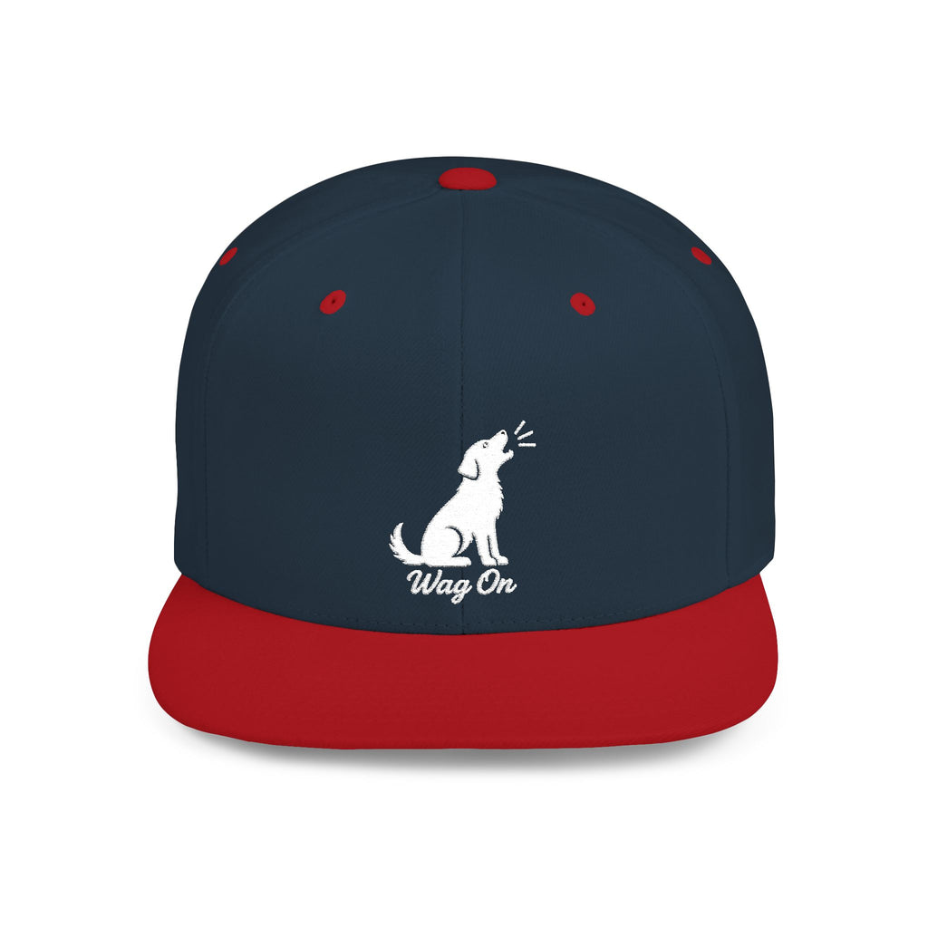 Copy of Wag On Snapback Hat — Embroidered Howling Dog Flat Bill Cap