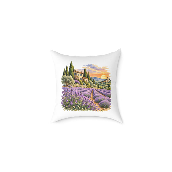 Lavender Fields Woodcut Relief Throw Pillow White Floral Landscape Home Decor BarkingDog Shop