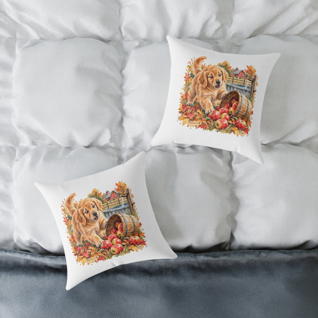 Golden Retriever Puppy Spilled Apples Throw Pillow White Home Decor Collection Farmhouse Dog Decor BarkingDog Shop