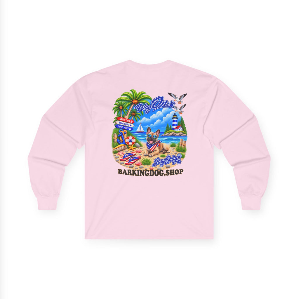 French Bulldog Stay Salty Pup Long Sleeve T Shirt Beach Collection Coastal Dog Graphic Tee Wag On BarkingDog Shop
