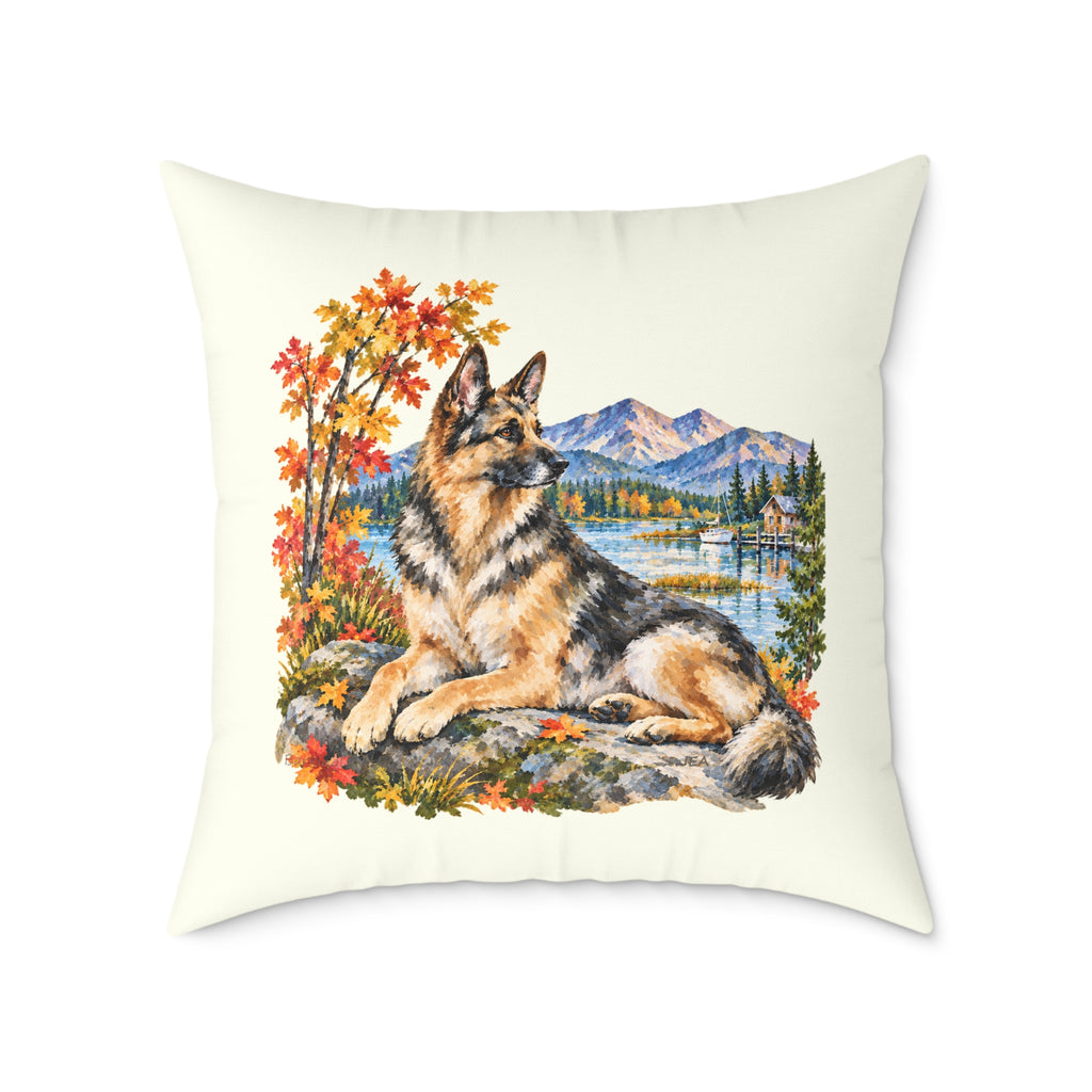 German Shepherd Scenic Autumn Throw Pillow Ivory Home Decor Collection Mountain Lake Dog Decor BarkingDog Shop