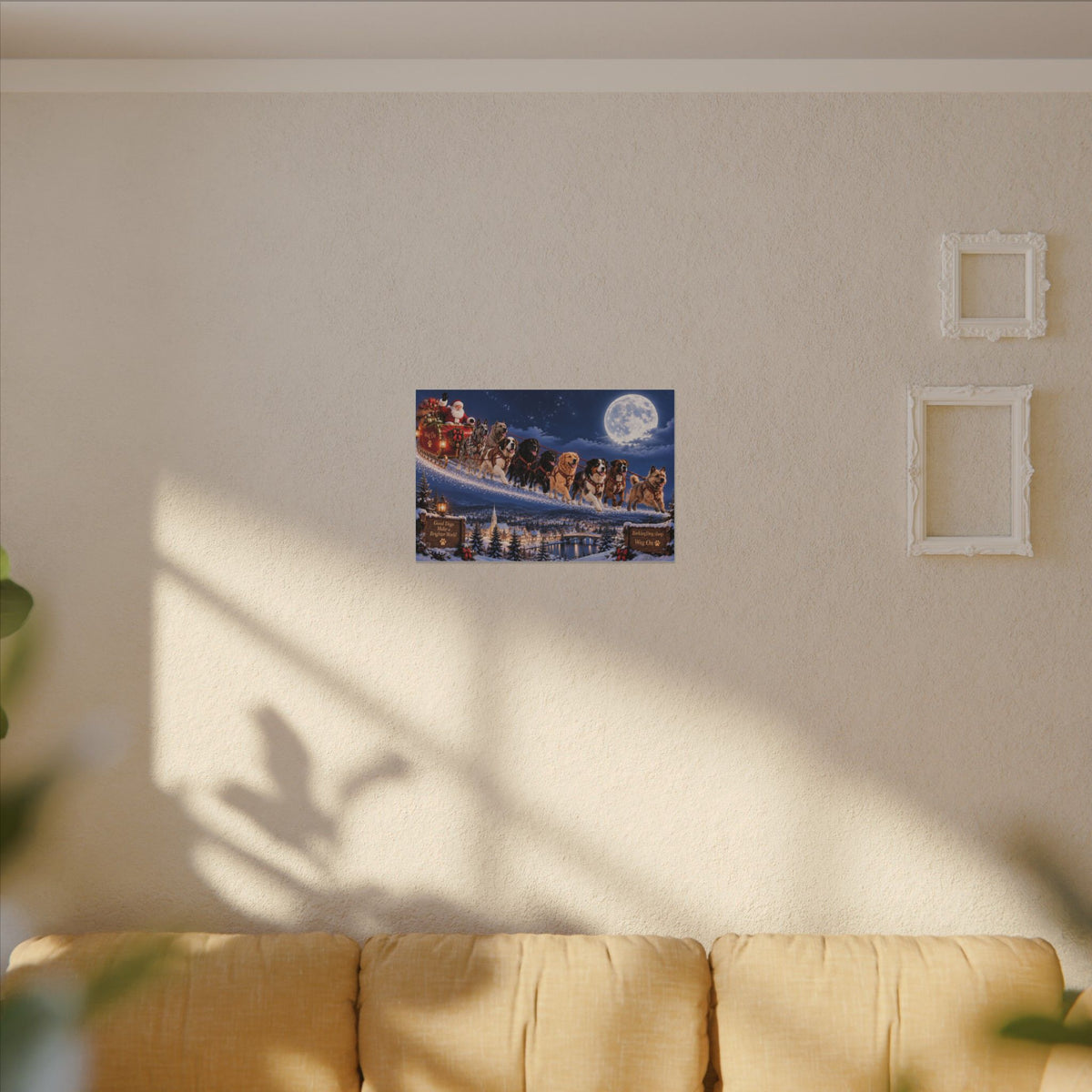 Christmas Santa Sleigh Canvas Wall Art Dogs Holiday Winter Night Wall Hanging BarkingDog Shop