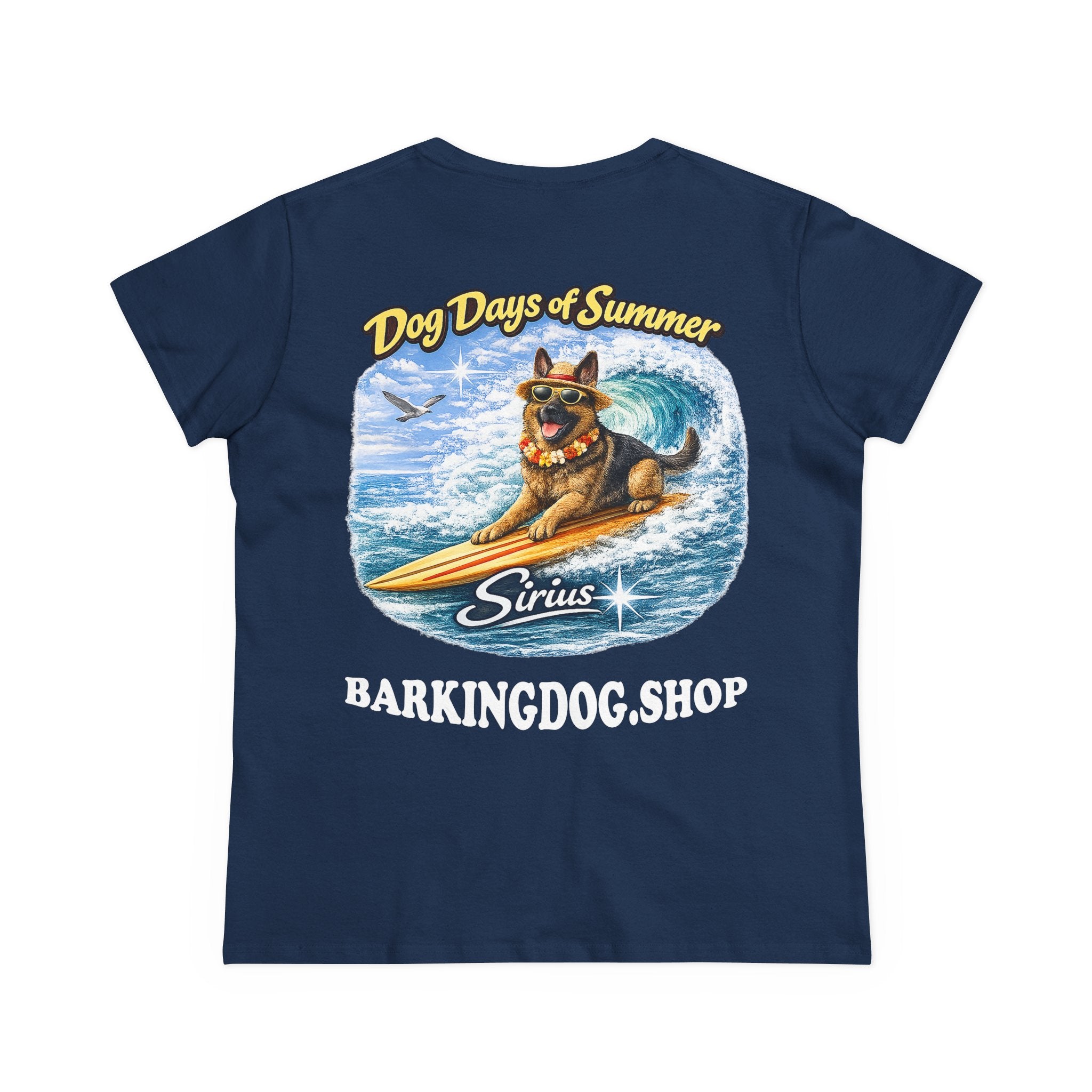 German Shepherd Dog Surfboard T-Shirt Wag On™ Dog Days of Summer