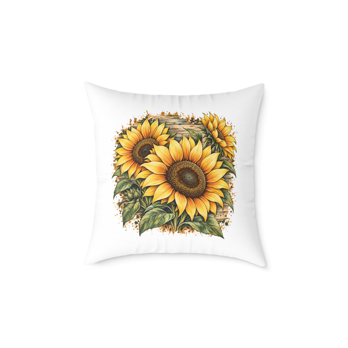 Sunflower Woodcut Relief Throw Pillow White Floral Farmhouse Home Decor BarkingDog Shop