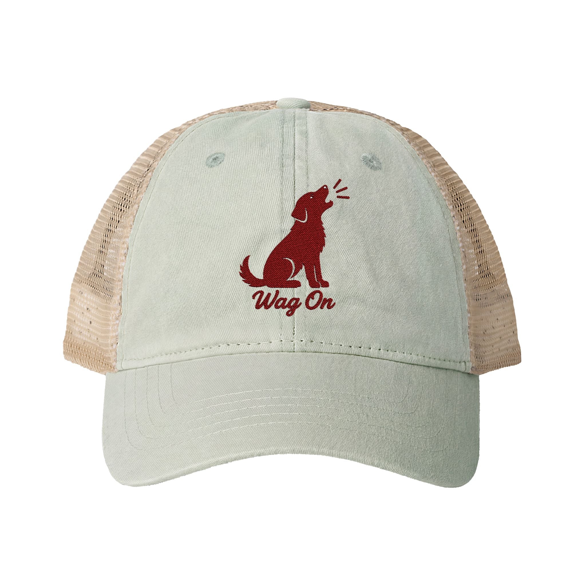 Women's Embroidered Wag On Washed Mesh-Back Cap BarkingDog.Shop