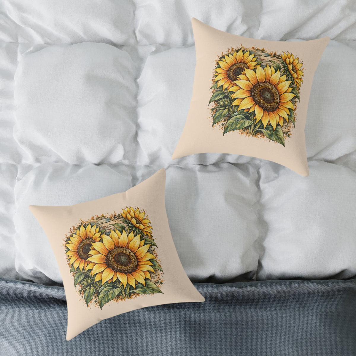 Sunflower Woodcut Relief Throw Pillow Warm Peach Floral Farmhouse Home Decor BarkingDog Shop