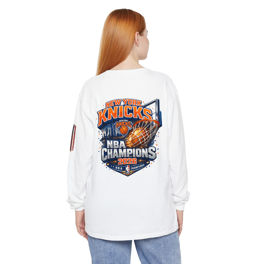 New York Knicks 2026 NBA Champions Long Sleeve T‑Shirt — 'Wag On' Dog Logo