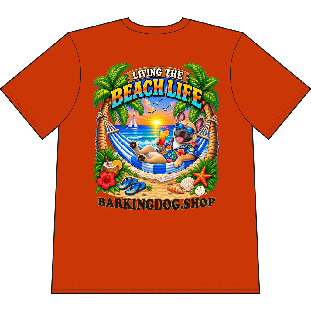 French Bulldog Beach Life Canine T Shirt Beach Collection Living the Beach Life Tropical Graphic Tee Wag On BarkingDog Shop