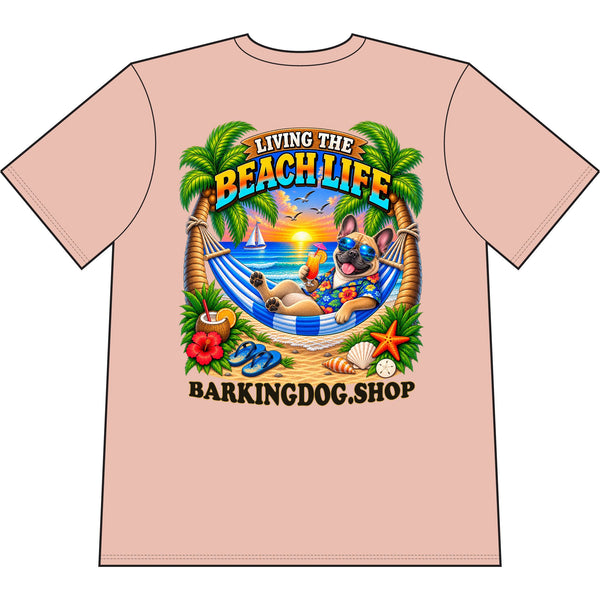 French Bulldog Beach Life Canine T Shirt Beach Collection Living the Beach Life Tropical Graphic Tee Wag On BarkingDog Shop