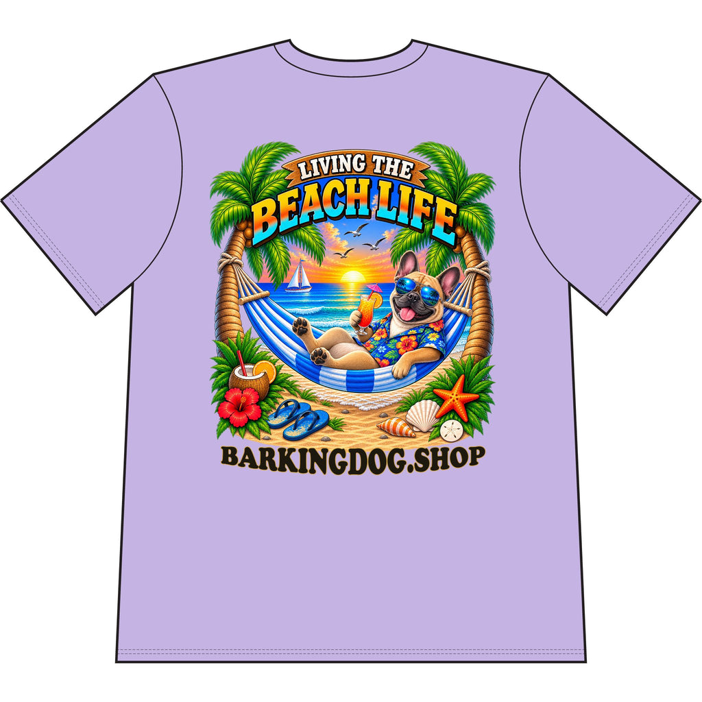 French Bulldog Beach Life Canine T Shirt Beach Collection Living the Beach Life Tropical Graphic Tee Wag On BarkingDog Shop