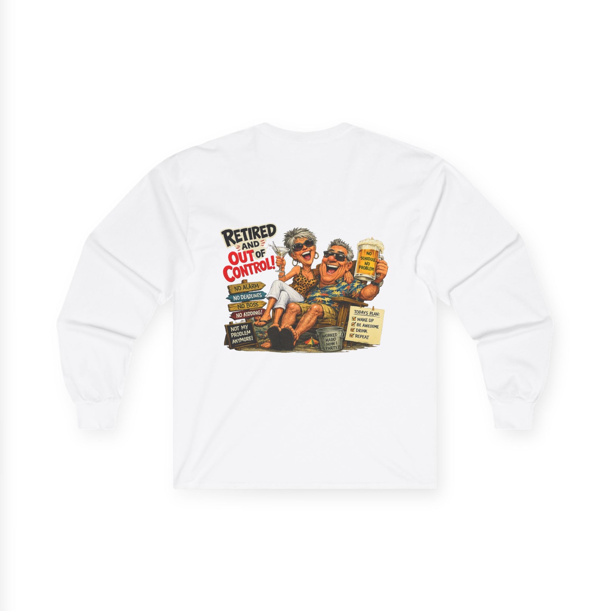 White Long Sleeve Tee — Minimal Text Repeat Graphic