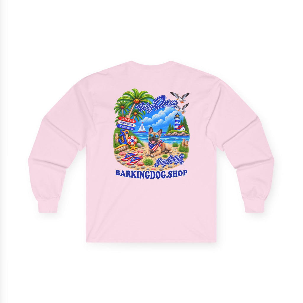 French Bulldog Stay Salty Pup Long Sleeve T Shirt Beach Collection Coastal Dog Graphic Tee Wag On BarkingDog Shop