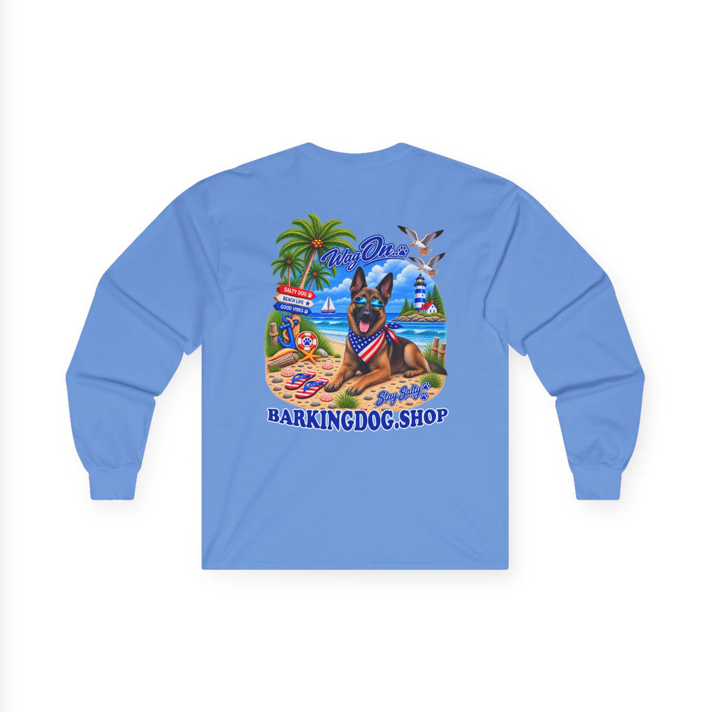 Belgian Malinois Stay Salty Pup Long Sleeve T Shirt Beach Collection Coastal Dog Graphic Tee Wag On BarkingDog Shop