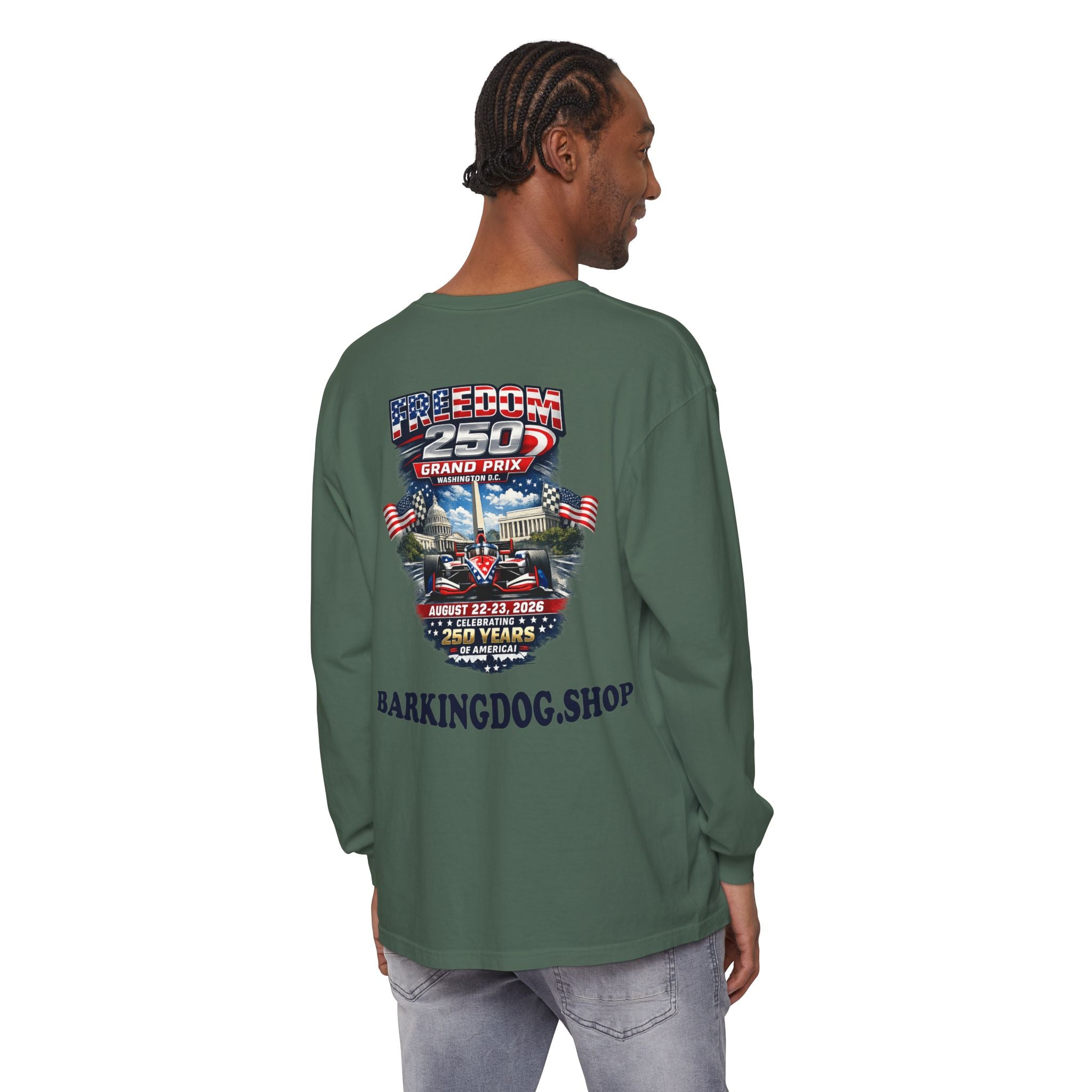 Freedom 250 Grand Prix Long Sleeve T-Shirt — "Wag On" Dog Rally Race Tee