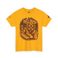 Golden Retriever Mountain Lake Wildlife Woodcut Tee Gold Outdoor Canine Graphic T-Shirt BarkingDog Shop