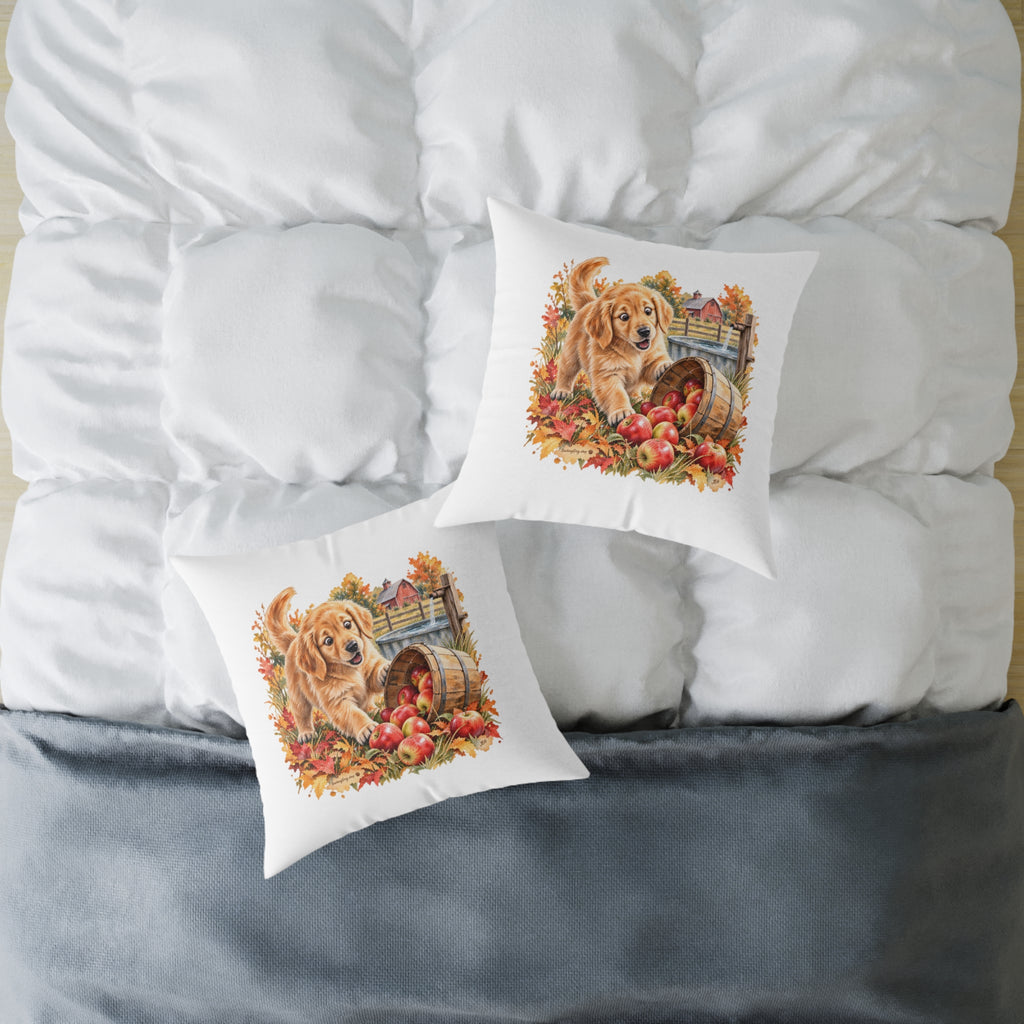 Golden Retriever Puppy Spilled Apples Throw Pillow White Home Decor Collection Farmhouse Dog Decor BarkingDog Shop