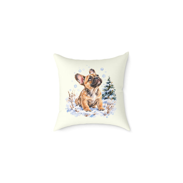 French Bulldog Puppy First Snow Throw Pillow Ivory Home Decor Collection Winter Watercolor Dog Decor BarkingDog Shop