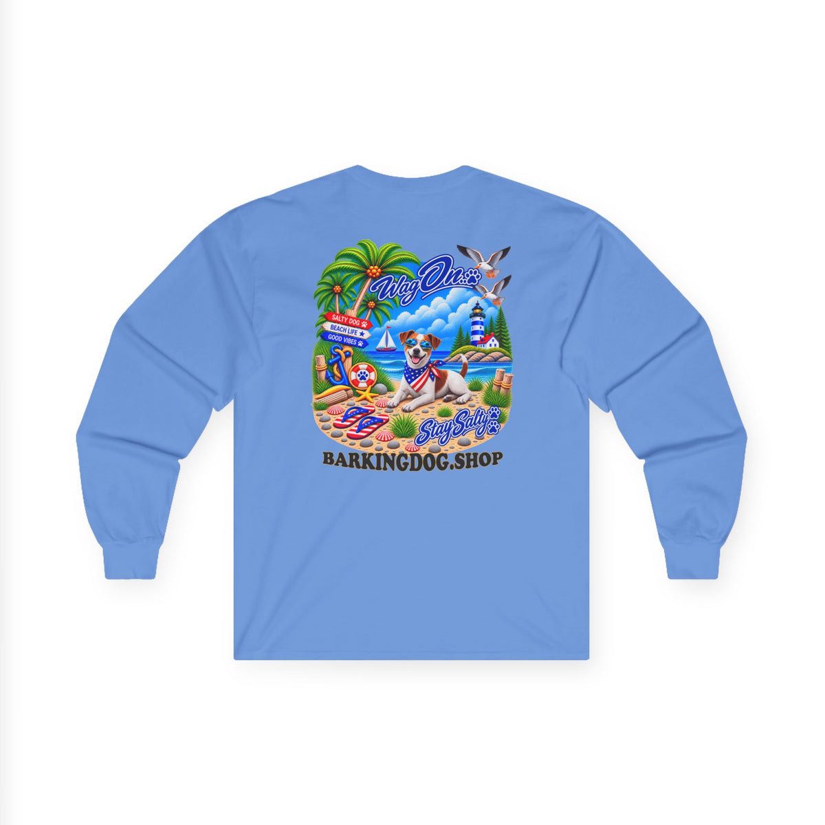 Jack Russell Stay Salty Pup Long Sleeve T Shirt Beach Collection Coastal Dog Graphic Tee Wag On BarkingDog Shop