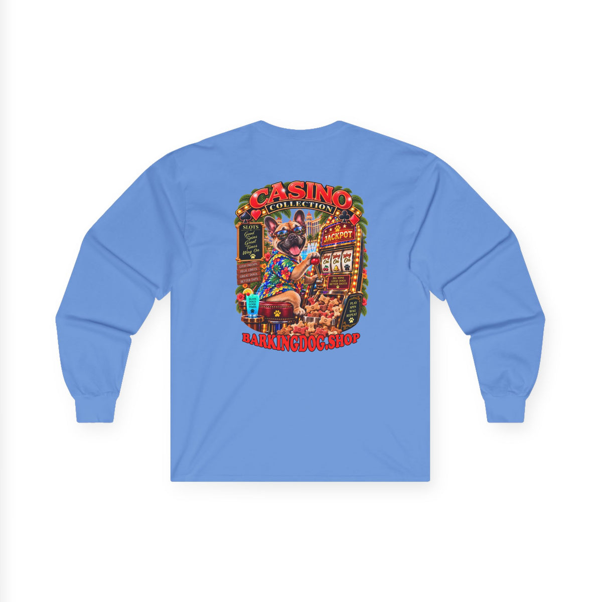 French Bulldog Slots Long Sleeve T Shirt Casino Collection Vintage Casino Dog Graphic Tee Wag On BarkingDog Shop