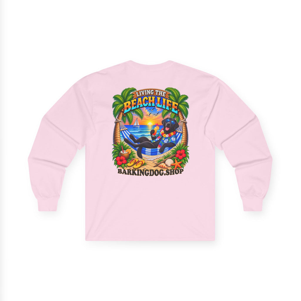 Black Labrador Beach Life Canine Long Sleeve T Shirt Beach Collection Hammock Tropical Dog Graphic Tee Wag On BarkingDog Shop