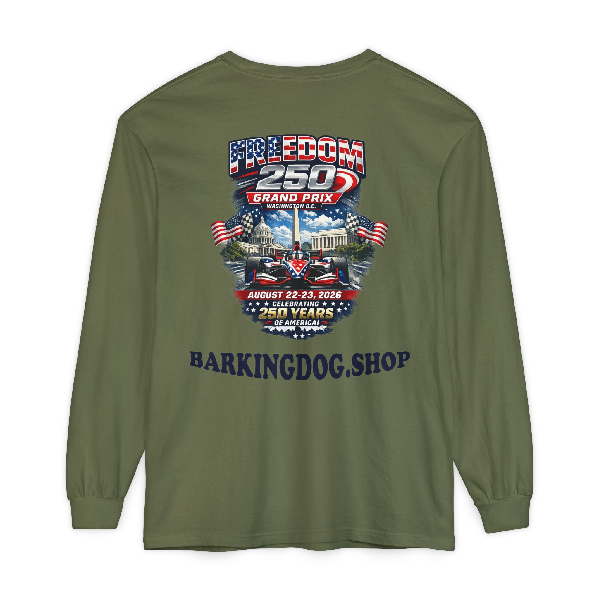 Freedom 250 Grand Prix Long Sleeve T-Shirt — "Wag On" Dog Rally Race Tee