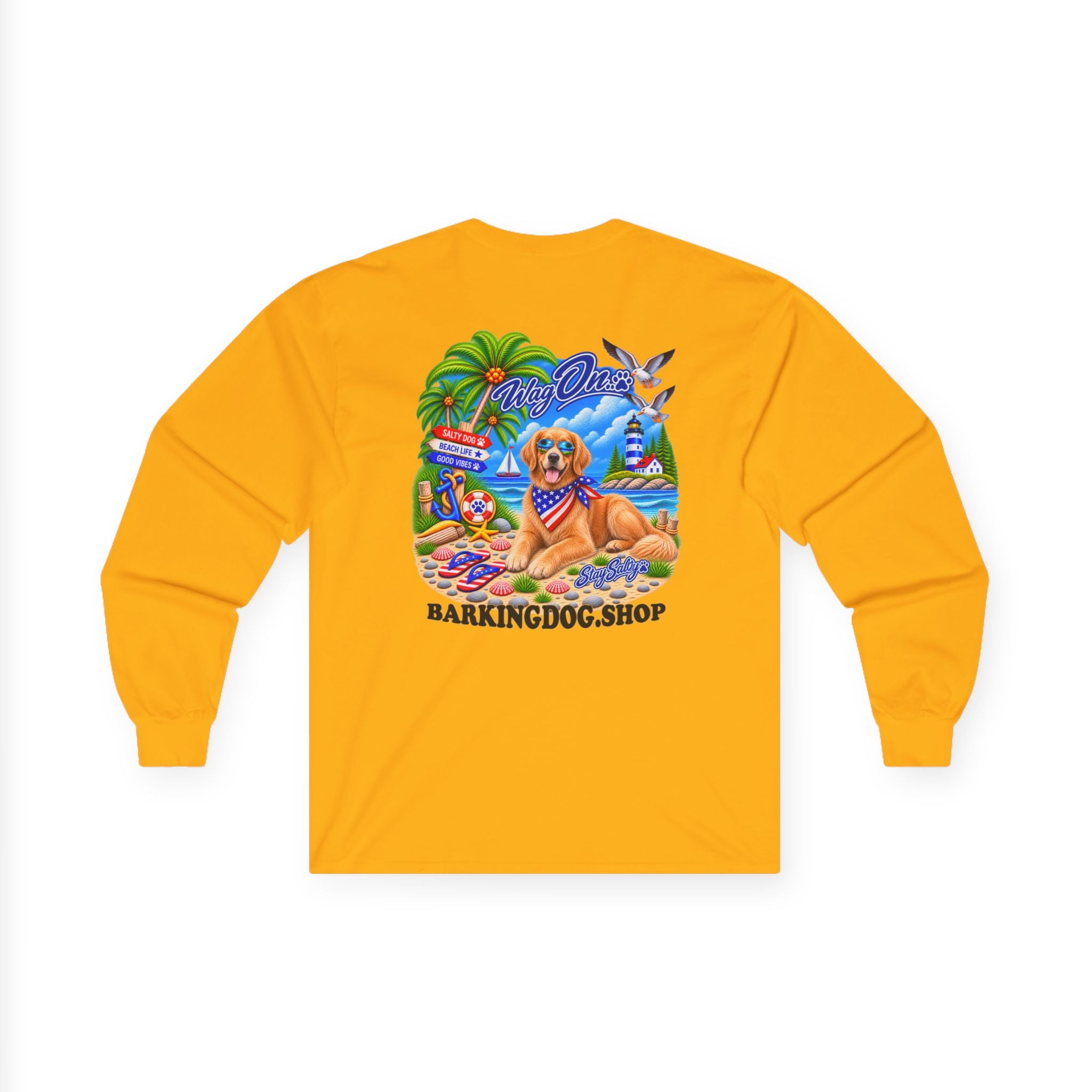 Golden Retriever Stay Salty Pup Long Sleeve T Shirt Beach Collection Coastal Dog Graphic Tee Wag On BarkingDog Shop