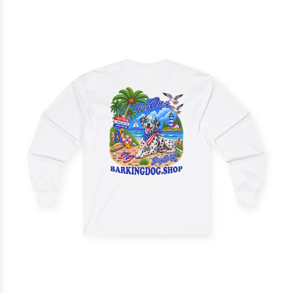 Dalmatian Stay Salty Pup Long Sleeve T Shirt Beach Collection Coastal Dog Graphic Tee Wag On BarkingDog Shop