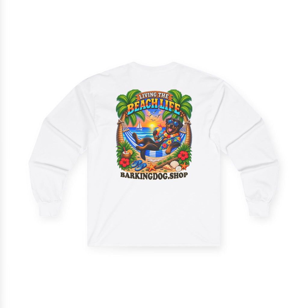 Rottweiler Beach Life Canine Long Sleeve T Shirt Beach Collection Hammock Tropical Dog Graphic Tee Wag On BarkingDog Shop